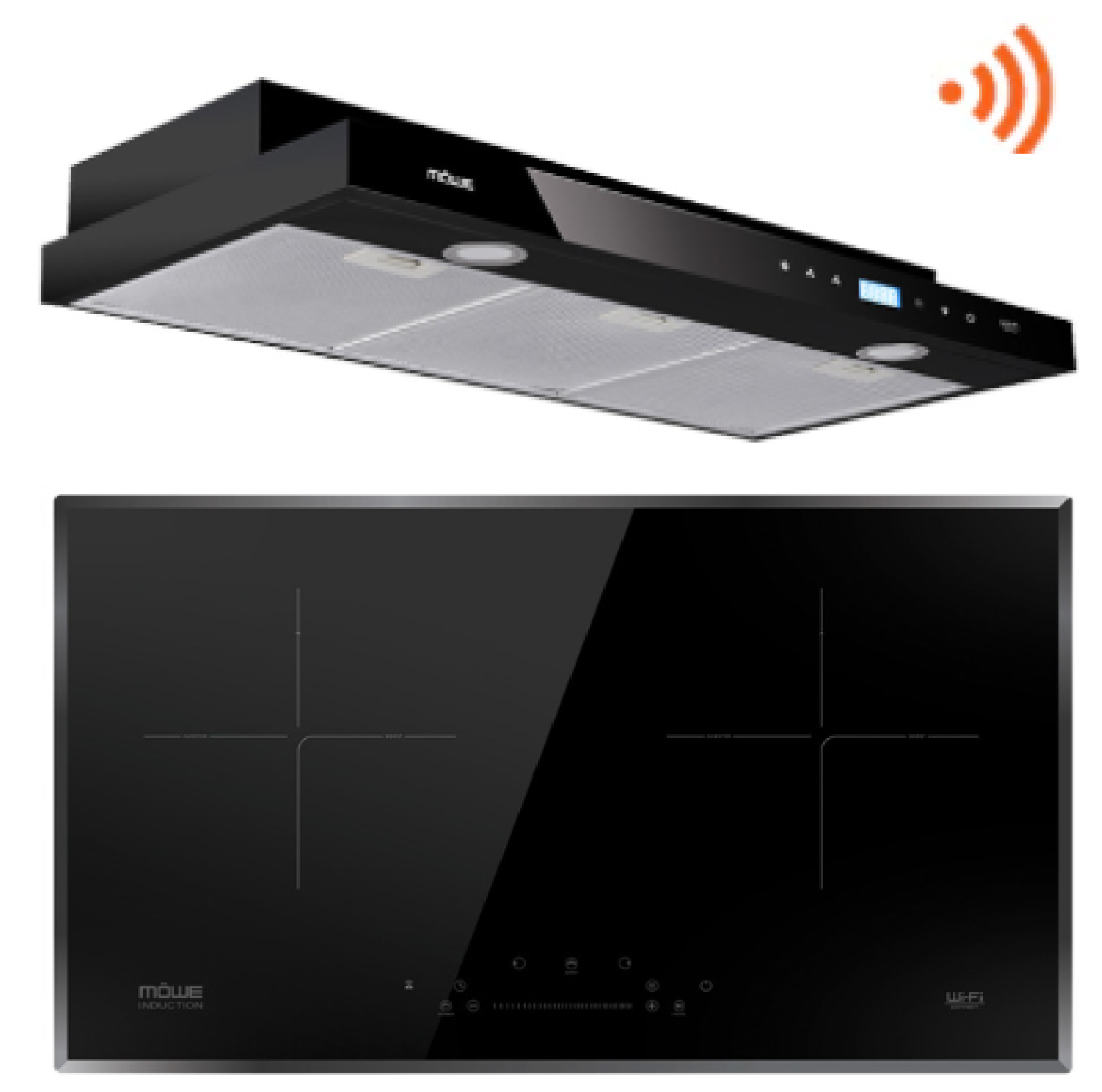 MOWE MW980B 90CM Slim Hood Glass BLACK + MW278I 70CM WIFI Induction Hob With 2-ZONE GLASS